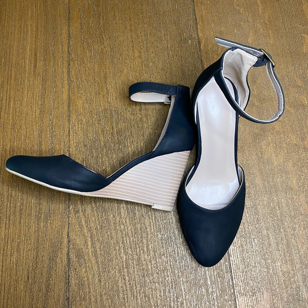 Womens wedge ankle strap shoes.